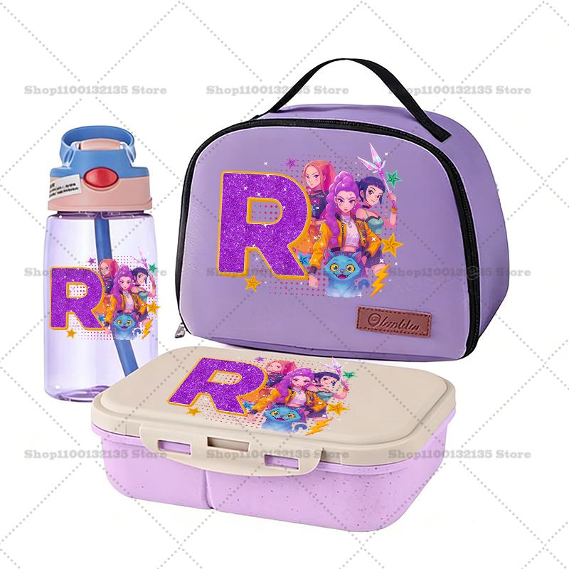 Korean Pop Demon Hunters Bento Case+Lunch Pouch+Water Bottle 3pcs Kit RUMI ZOEY Animation Design Student School Supplies Food Container Drinkware