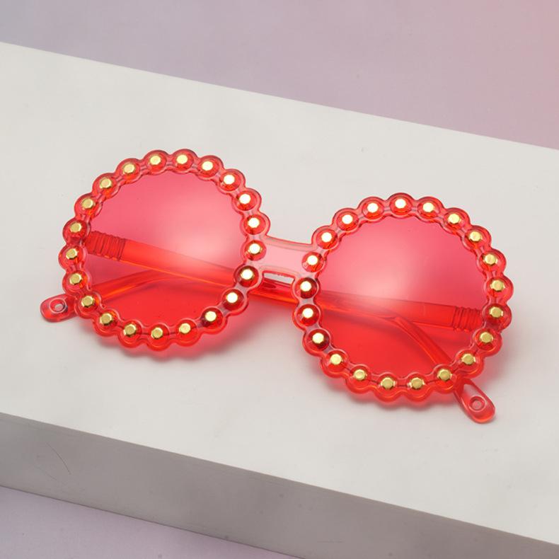 Kids Pearl Scallop Round Sunglasses Colorful Transparent Frame UV Protection Cute Shades For Girls Party KJ183