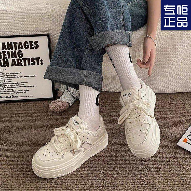 2024 новая корейская версия осенние кроссовки на толстой подошве из сетки нишевый тренд белые женские универсальные оригинального дизайна кеды женские