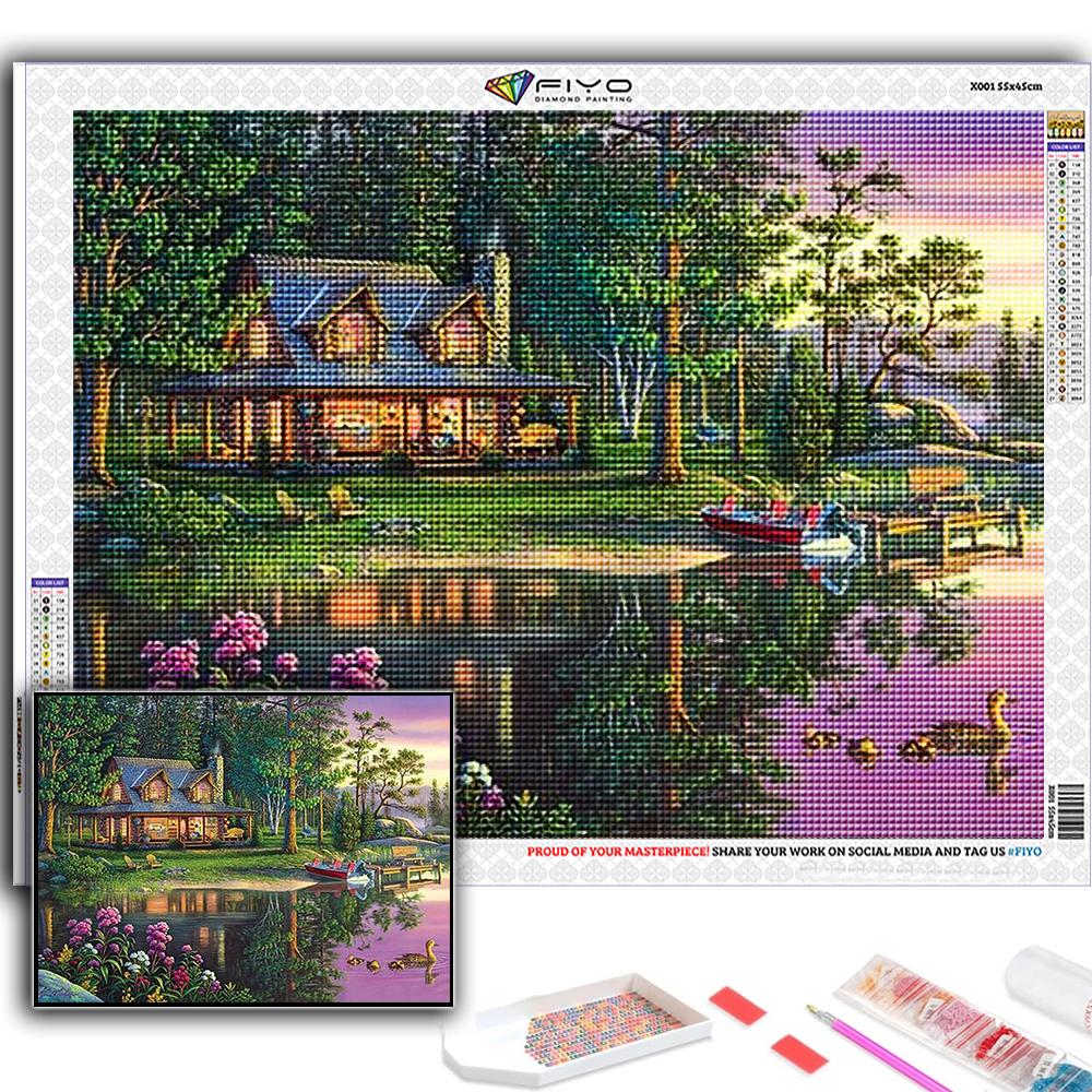 Популярная 5D Diy вышивка крестиком горная хижина четыре сезона пейзажная живопись полная дрель набор для вышивки крестом Наклейка на стену домашний декор