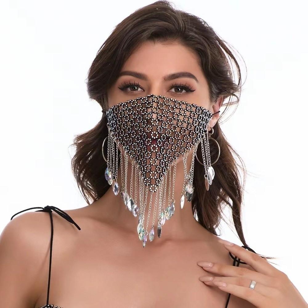 Маска для лица с кисточками Рыболовная сеть Маскарадная маска Многоразовая маска со стразами Танцевальная вечеринка
