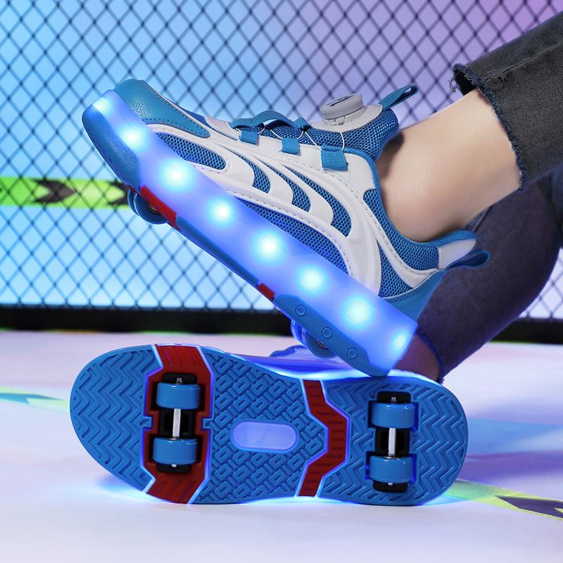 TUINANLE Светящиеся кроссовки с двумя колесами, светящаяся обувь для роликовых коньков, светодиодная обувь для девочек, зарядка через USB