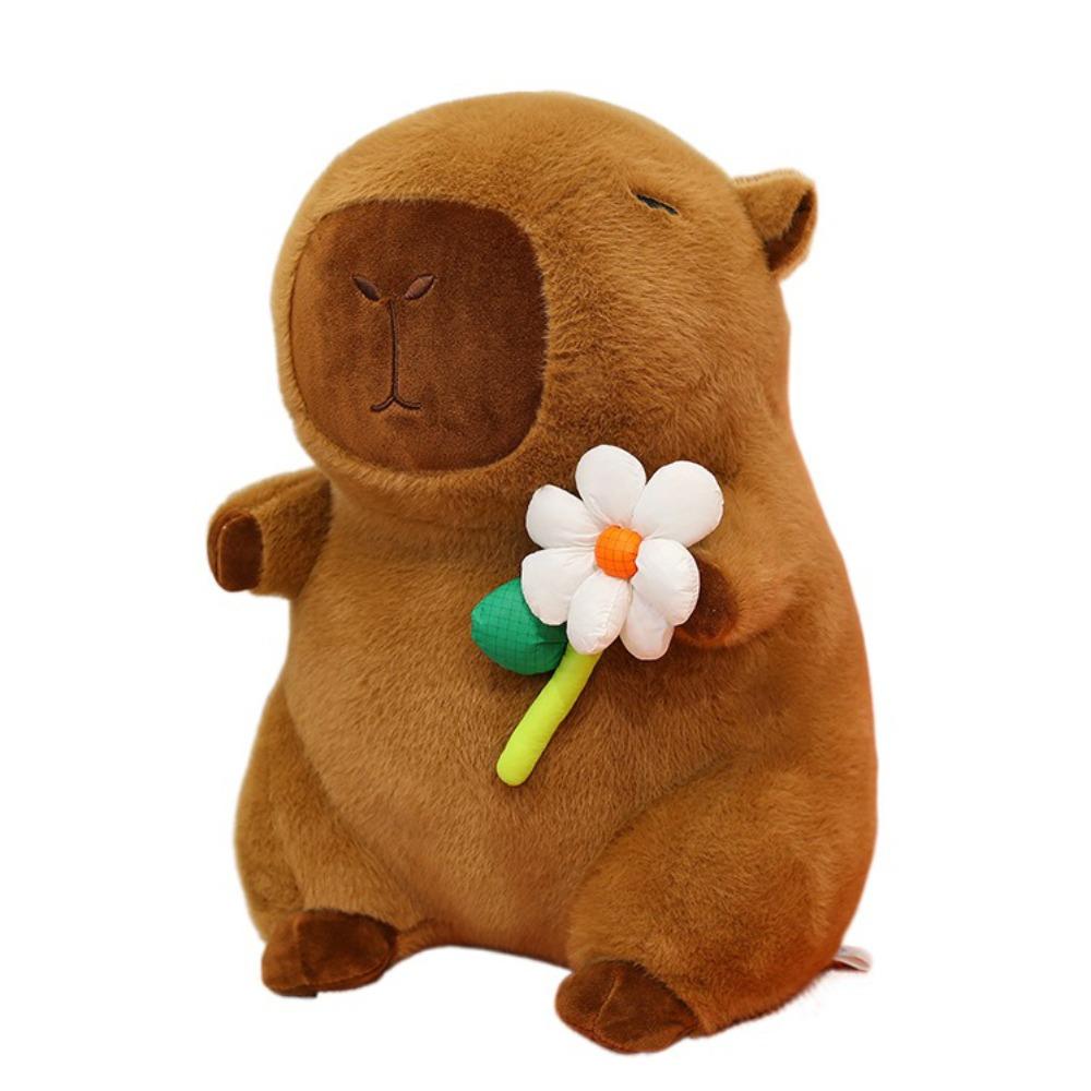 Brown Capybara Plush Doll Fluffy Capybara Stuffed Doll Lovely Flower Capybara Plush Toy  Birthday