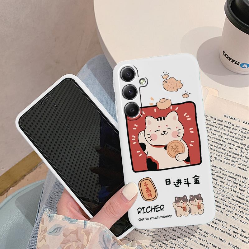 Мягкий силиконовый чехол с рисунком кота для Xiaomi Redmi Note 13 Pro 13C Samsung A55 M35 S24 iPhone 15 Huawei Honor Realme Camera Защитный противоударный чехол
