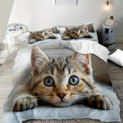 3 шт. Милый комплект постельного белья с 3D-принтом «Кошка». Удобный, дышащий пододеяльник. Размер кинг, квин, твин, односпальный. Подарок на день рождения. Декор для спальни.