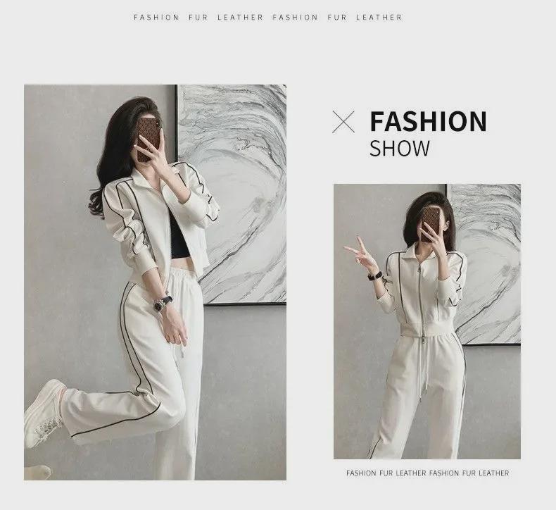 Американский стиль, модный женский приталенный пиджак на молнии и широкие брюки, костюм из двух предметов для осени и зимы