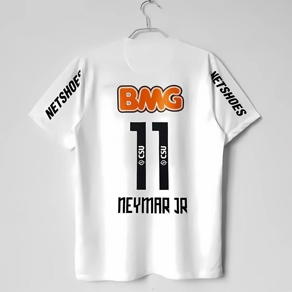 Ретро Футболка с изображением Неймара JR BMG Netshoes, Мужская Женская Быстросохнущая Дышащая Santos Винтажная Футболка для Фанатов Футбола Уличная Одежда