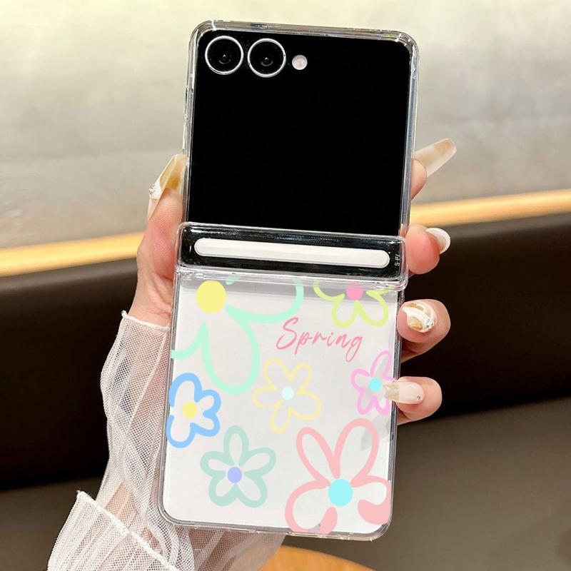 Магнитная защита шарнира Прозрачный чехол Для Samsung Galaxy Z Flip 7 FE 6 5 Flip7 Flip6 Flip5 5G Элегантный 3D Цветочный Жесткий ПК Задняя крышка