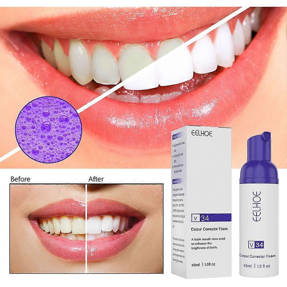 2x V34 Tooth Whitening Mousse Professional 45ml Purple Toothpaste Corrector Deep Cleaning Stain Removal Foaming