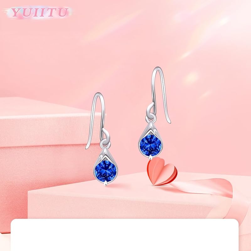 YUIITU earrings ladies shine zirconia hook sway silver Compatible with metal allergies woman drop simple present wedding anniversary birthday commute
