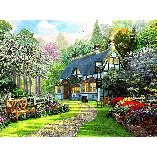 5D DIY Diamond Painting Landscape Full Round House Diamond Embroidery Rhinestone Art Picture Mosaic Home Decoration Gift