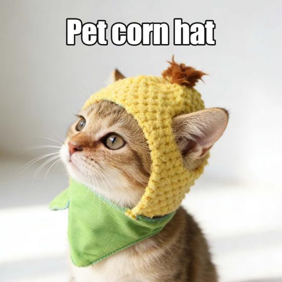 Шляпа для питомца в виде кукурузного початка, милая шляпа для кошки с отверстиями для ушей, регулируемая шляпа для питомца для кошек и маленьких собак, аксессуар для костюма для вечеринки, реквизит для фото