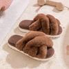 Женские пушистые тапочки Зимние теплые плюшевые тапочки с перекрещенными ремешками Меховые тапочки Зимние теплые домашние тапочки для женщин Плоские хлопковые шлепанцы