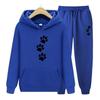 Trail of Paw Prints Fleece Outfit Men, Thick Warm Hooded Sweatshirt & Drawstring Trousers, Animal Paw Motif Tracksuit for Autumn Winter Country Hikes