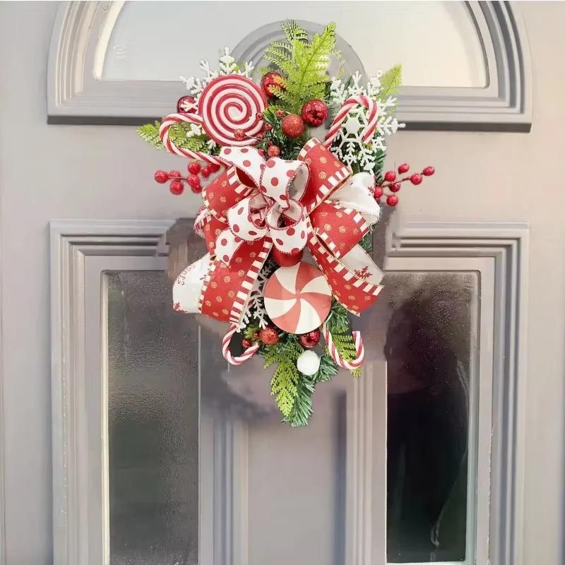 Новое Рождественское Украшение для Дома Рождественская Конфета Бант Узел Подвеска на Дверь Декор для Задней Стены Двора Настенное Искусственное Украшение LS