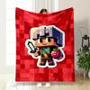 Pixel Art Character with Sword and Apple On a Red Tiled Background. for All Seasons Blanket Lunch Break Throw Gift