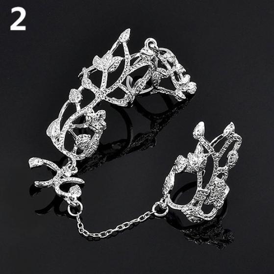 Fashion Women Flower Rose Chain Link Finger Slave Ring Bride Wedding Jewelry ARI