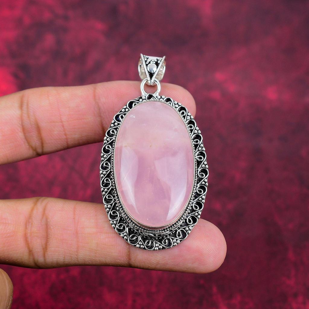 Rose Quartz Handmade Latest Design Jewelry Pendant, 925 Solid Sterling Silver Gemstone Pendant, Gift For Mother Day