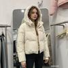 Loose short hooded cotton-padded clothes, lamb wool cotton clothes inside, horizontal fleece filling to keep warm, women's casual bread