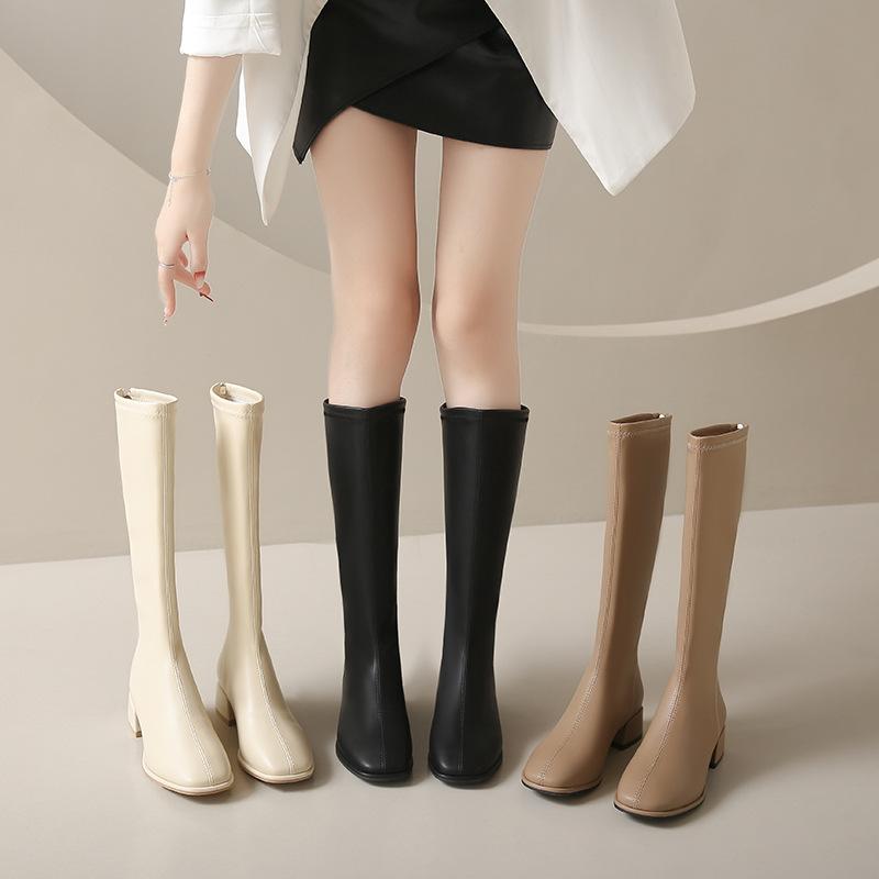 Сапоги женские выше колена 2025 новые мягкие кожаные толстые каблуки тонкие высокие сапоги осень и зима британский стиль высокие рыцарские сапоги для женщин