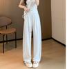 Белые спортивные брюки широкие для женщин на лето тонкие с высокой посадкой драпированные свободные удобные повседневные быстросохнущие брюки-бананы сабля