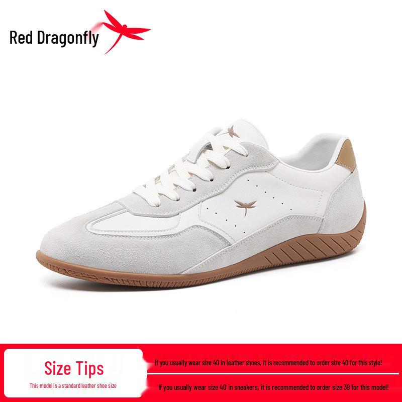 Red Dragonfly Men's Genuine Leather Retro German Trainers - 2026 Spring Collection, Wear-Resistant, Versatile, Casual Sneakers.