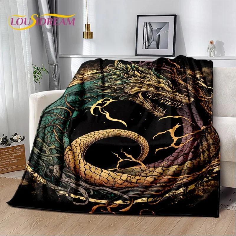 Chinese Style Dreamy Dragon Cartoon Blanket,Soft Throw Blanket for Home Bedroom Bed Sofa Picnic Travel Office Cover Child Gift