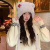 Cute Button Bear Ears Plush Knitted Hat Children'S Season Warm Ear Protection Cold Wool Hat Head Hat