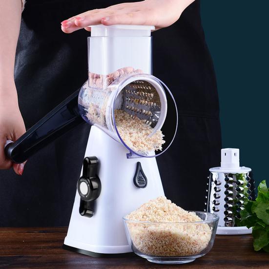 Kitchen Vegetable Slicer with 3 Replaceable Stainless Steel Blades Manual Rotary Cheese Grater with Handle Multifunctional Vegetable Chopper