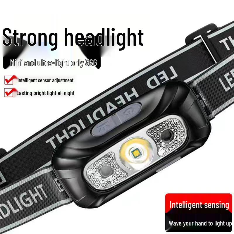 Перезаряжаемый водонепроницаемый налобный фонарь высокой яркости для ночной рыбалки и бега - Встроенные двойные литиевые батареи