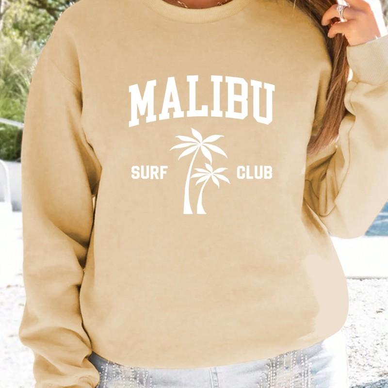 Womens Loose Fit Crewneck Sweatshirt With Letter Print - Streetwear Casual Pullover 2025