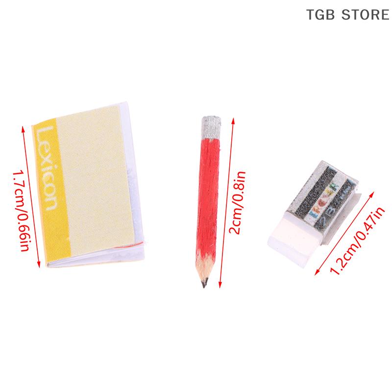 1Set 1:12 Dollhouse Pencil Eraser Notebook Set Student Stationery Model Kid Pretend Play Toy Doll House Accessories