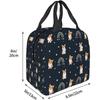Черная сумка для ланча в стиле бохо с радугой и корги, милый принт корги, термоизолированный контейнер для ланча с передним карманом для работы, пикника, путешествий
