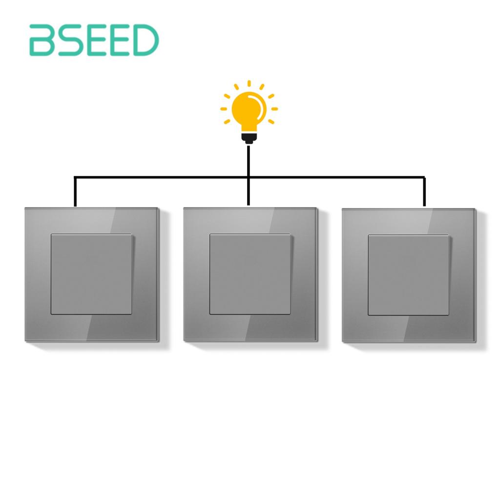 BSEED Механические выключатели света 1 клавиша, 3-позиционные, для лестницы, прихожей, коридора, 10А, стеклянная рамка, 1/3 шт., 86 мм*86 мм, серия E