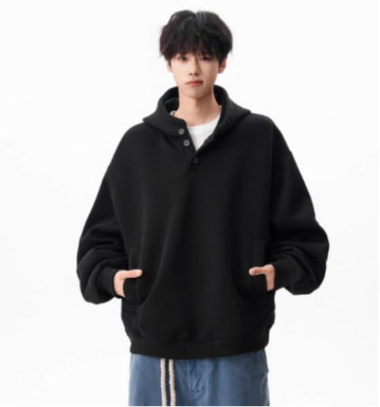 Мужская универсальная однотонная флисовая толстовка с капюшоном - Чистый крой, свободная повседневная модная куртка