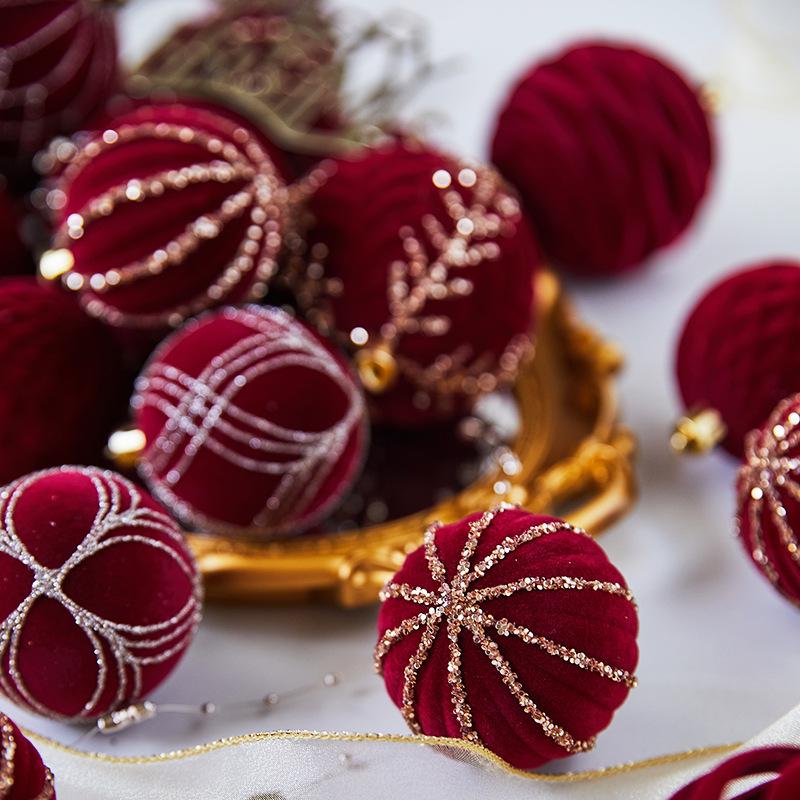 Hand-Painted Wine Red Christmas Ornament - Flocked Hanging Ball for Trees, Hotels, Malls, and Window Displays