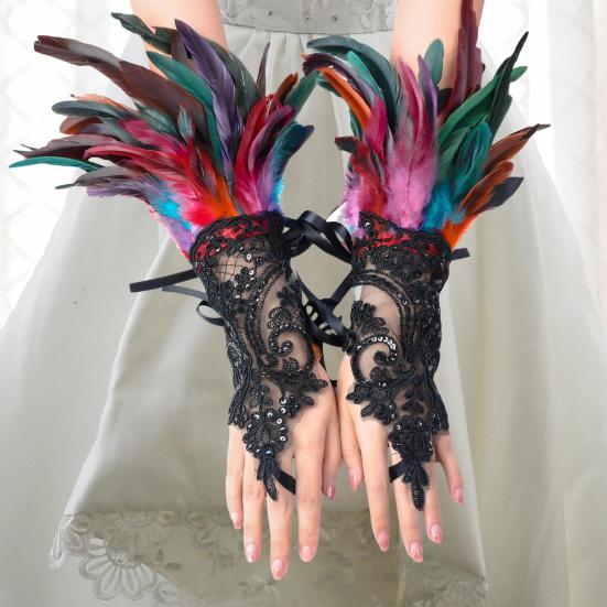 Yousheng, 1 шт., сексуальные кружевные длинные перчатки из искусственного пера, готические сетчатые рукава, варежки с вышивкой для Хэллоуина, женские сценические аксессуары