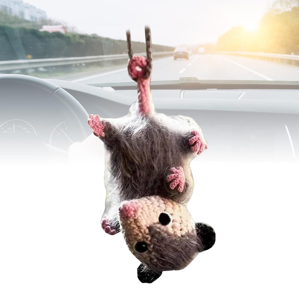 Crochet Rearview Mirror Accessory Handmade Knitted Screaming Possum Ornament For Car Interior