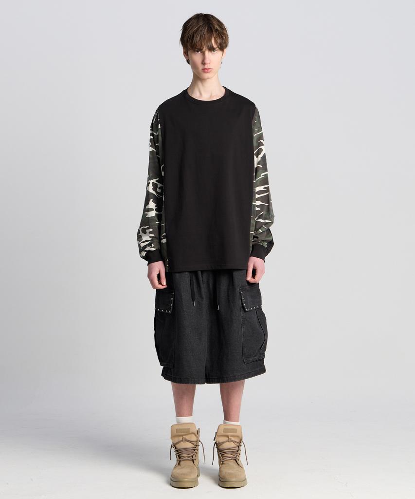 TENER Camo Color Block Long Sleeve Black