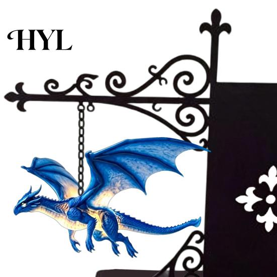 Dragon Sculpture with Stand Magical Flying Bookshelf Lamp, Warm Hanging Night Light, Fantasy Desk Wall Ornament Reading Nook Decor, Unique Gift