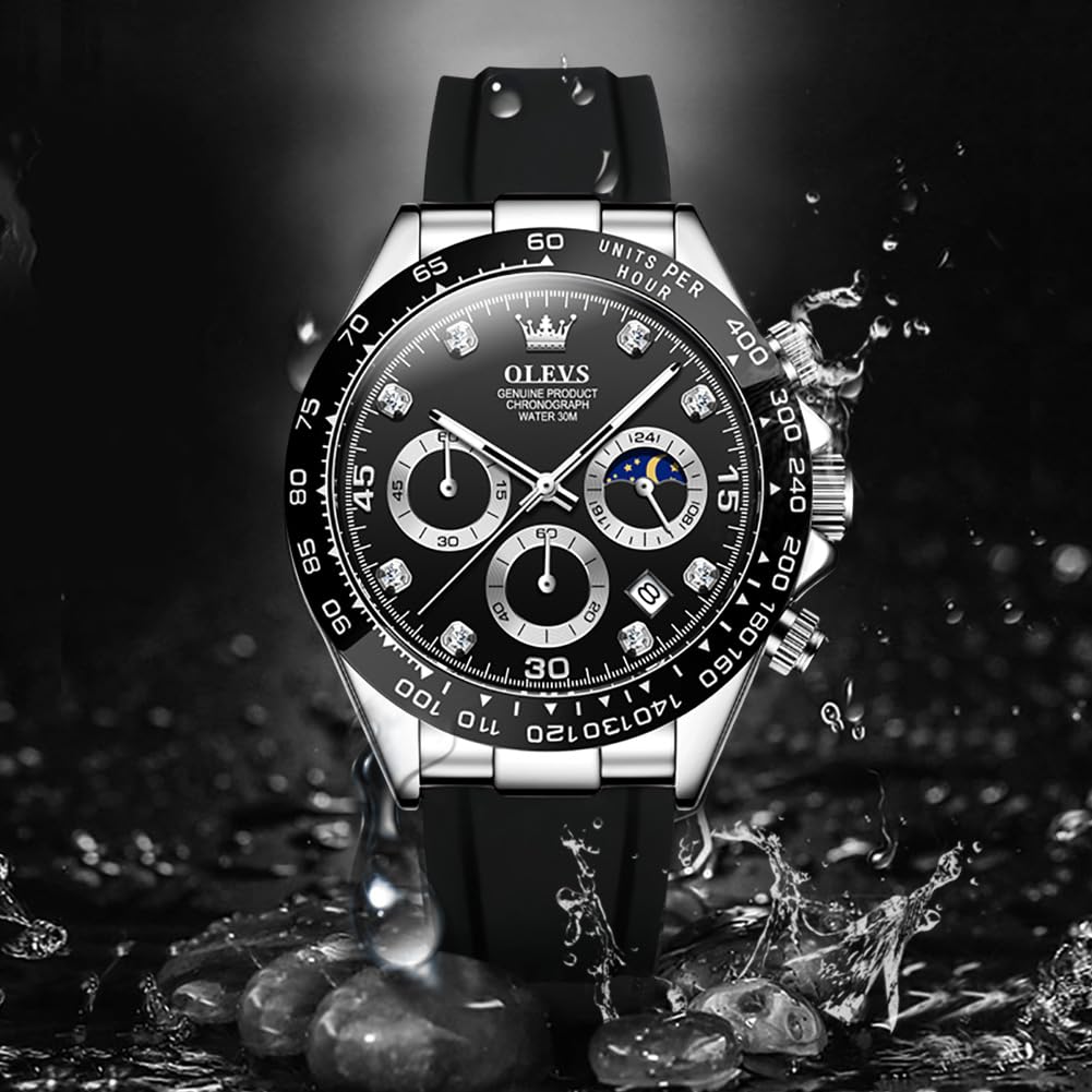 OLEVS модные наручные часы спортивные часы популярные модные брендовые часы циферблат черный японский кварцевый силиконовый ремешок секундомер дата водонепроницаемые часы