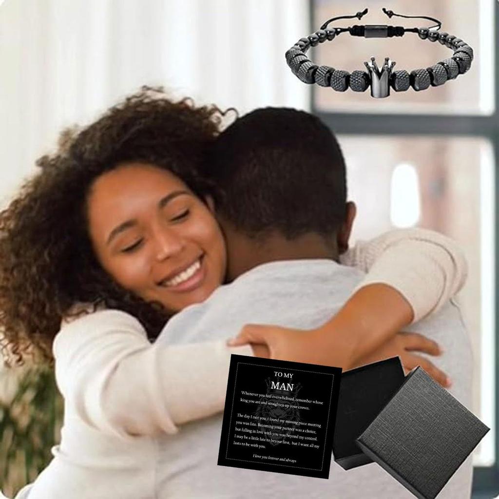 Men's Crown Bracelet Stainless Steel Snap Braided Adjustable Bracelet Inspiring Gift Pineapple Bead Crown Bracelet