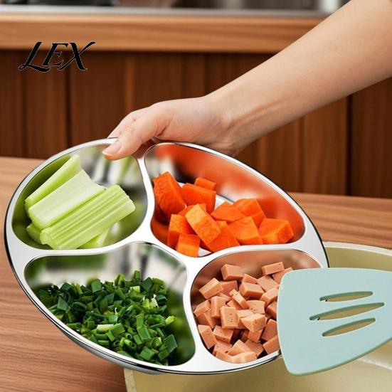 Non Slip Base Divided Dish Stainless Steel Platter, 4-grid Metal Dinner Tray, Portion Control Ergonomic Rounded Edge Food Platter And Diet Management