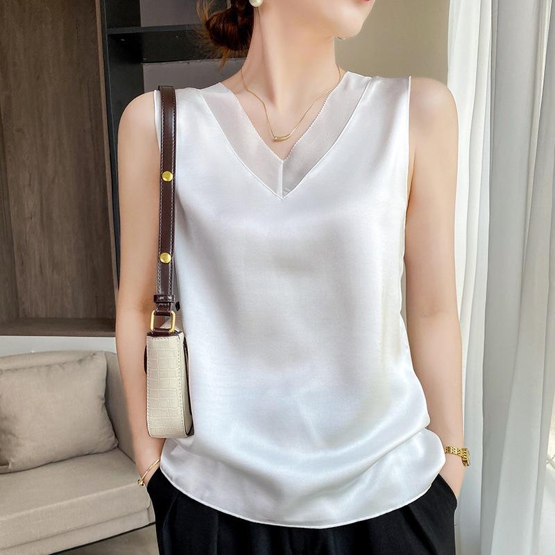 VEZFAA женские модные повседневные летние весенние однотонные блузки и рубашки без рукавов с v-образным вырезом и принтом