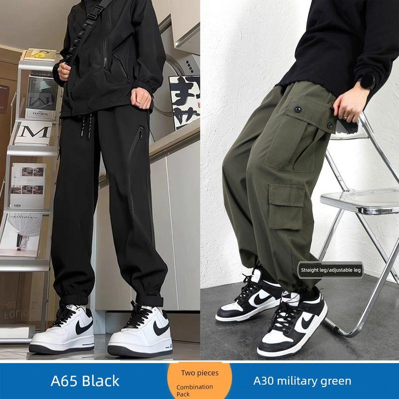 American-Style Black Cargo Pants for Men Paired with Martin Boots, Vibe Functional Straight-Leg Autumn Jogger Pants