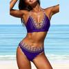 Женский купальник с бретелями, темно-синий с узором и принтом, бикини, купальник-танкини