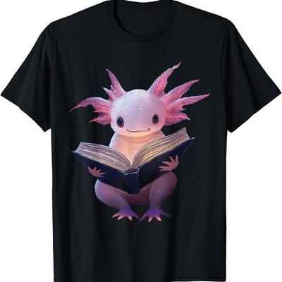 Аксолотль Книжный червь Читает Книгу Забавная Кавайная Футболка
