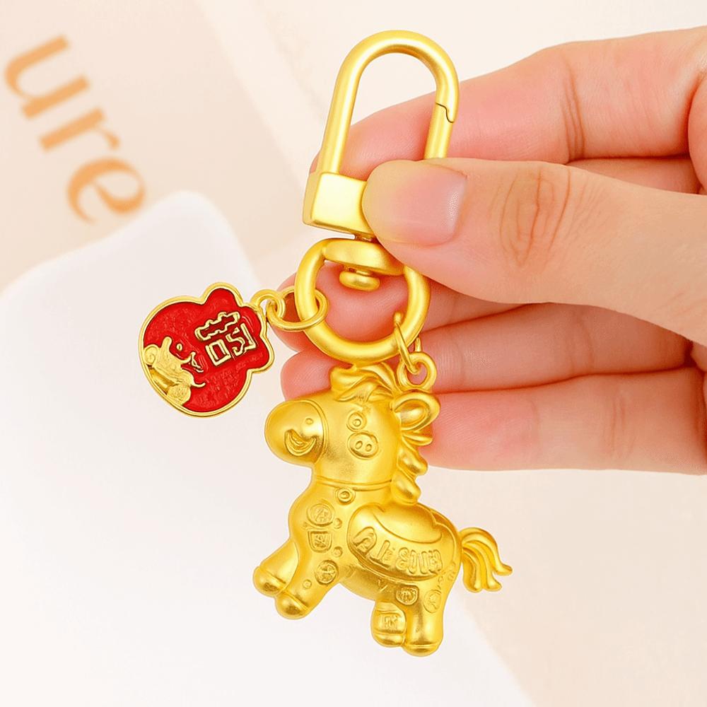 Chinese Style Gold Pony Keychain Zinc Zinc Alloy Zodiac Pony Bag Pendant Horse Key Ring Year of The Horse