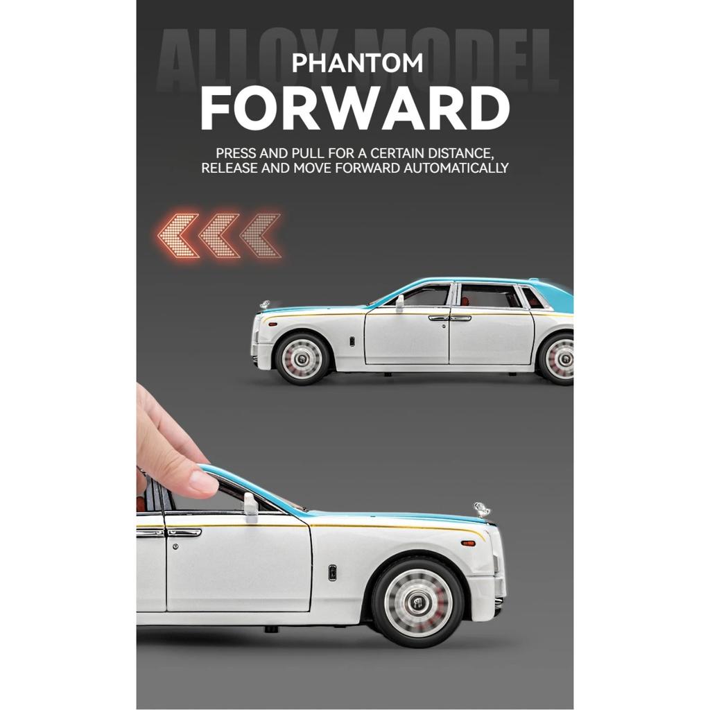 1/18 Rolls-Royce Phantom Model Car, Zinc Alloy Pull Back Toy Diecast Car with Sound and Light, Realistic Modeling Model Toy111