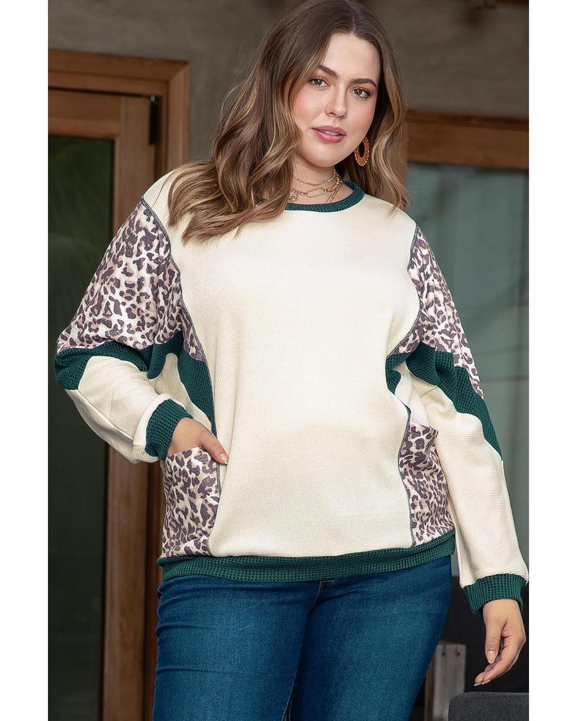 Azura Exchange Топ размера плюс с леопардовым принтом и цветными блоками в стиле пэчворк с рукавами «летучая мышь»